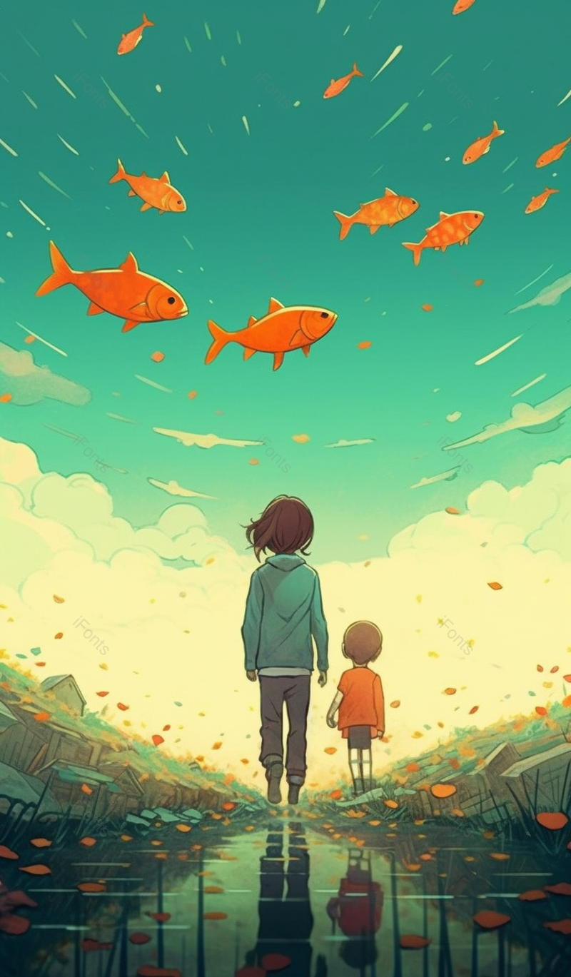 小孩子眼中的奇妙世界红色鲤鱼卡通插画手绘图,插画/手绘图,插画/手绘图库,插画/手绘图下载,插画/手绘